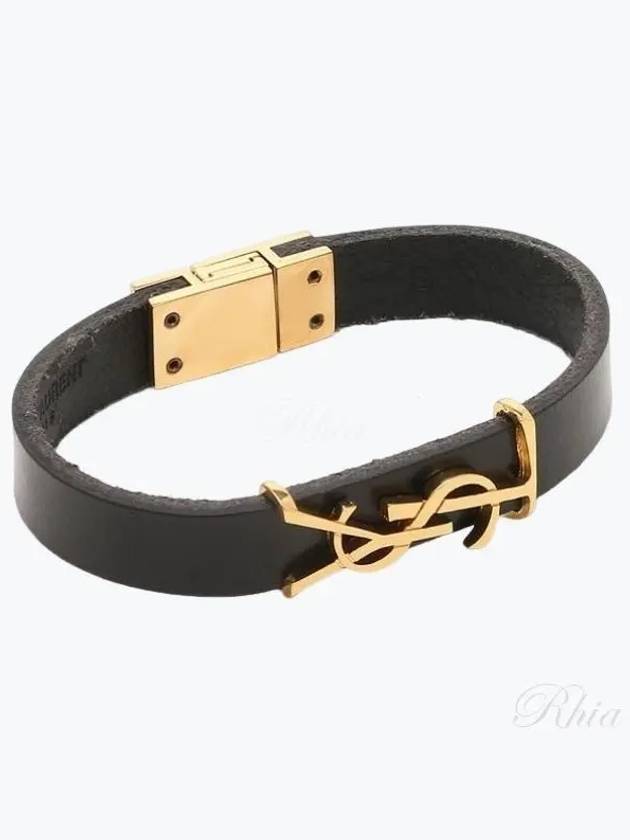 Monogram Logo Leather Bracelet Black - SAINT LAURENT - BALAAN 2