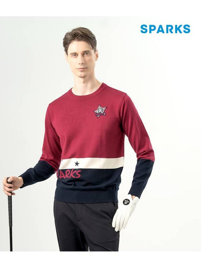 Men s wool wappen color combination knit sweater SL3MKT002 - SPARKS - BALAAN 2