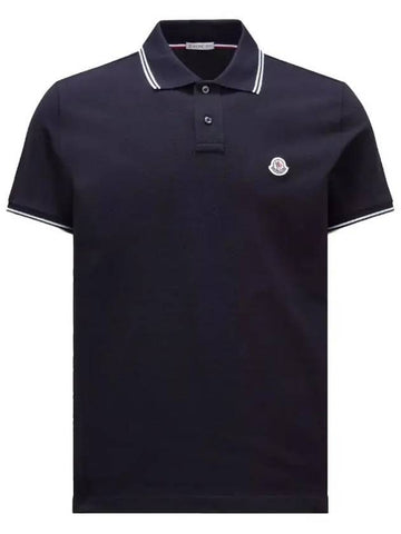 Logo Patch Cotton Polo Shirt Navy - MONCLER - BALAAN 1