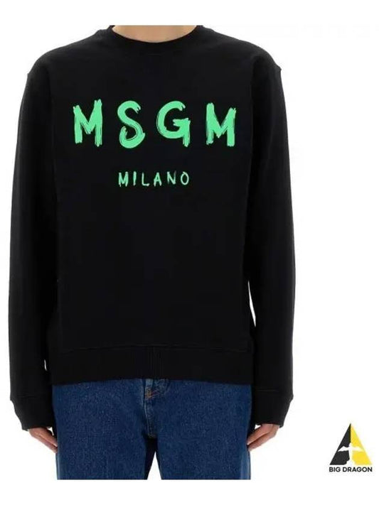 Logo Print Crew Neck Sweatshirt Black - MSGM - BALAAN 2