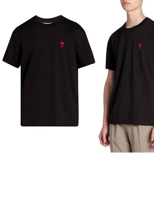 Mini Heart Embroidered Logo Short Sleeve T-Shirt Black - AMI - BALAAN 2