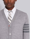 4-Bar Stripe Sustainable Merino Wool Cardigan Grey - THOM BROWNE - BALAAN 4