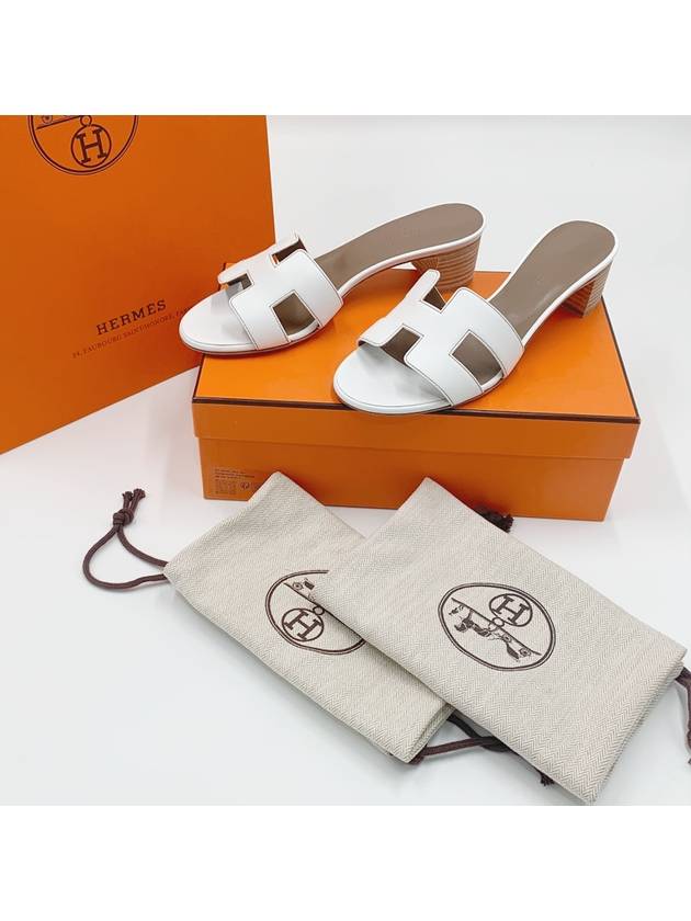 Oasis Calfskin Slipper Heels Blanc - HERMES - BALAAN 9