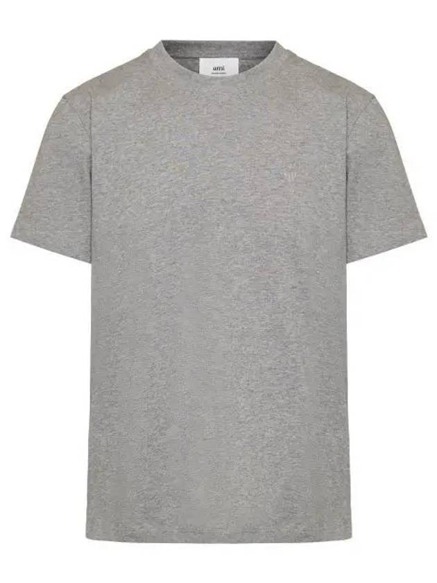 Embroidered Logo Cotton Short Sleeve T-Shirt Grey - AMI - BALAAN 2