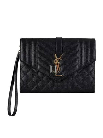 Matelasse Gold Logo Strap Clutch Bag Black - SAINT LAURENT - BALAAN 2