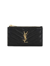 Monogram Logo Plaque Zip-Up Card Wallet Black - SAINT LAURENT - BALAAN 1