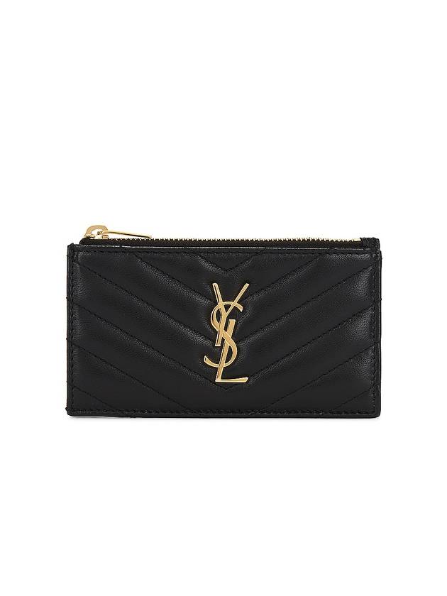 Monogram Logo Plaque Zip-Up Card Wallet Black - SAINT LAURENT - BALAAN 2