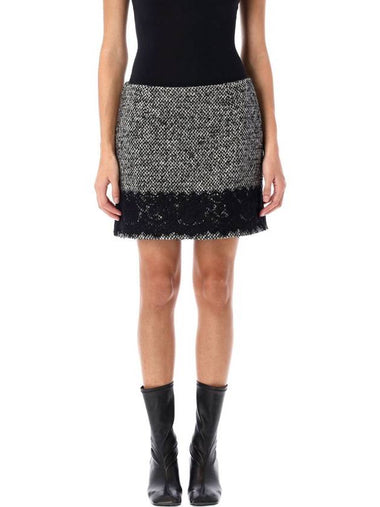 Dolce & Gabbana Short Micro-Tweed Skirt With Lace Insert - DOLCE&GABBANA - BALAAN 1