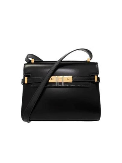 Manhattan Mini Embossed Gold-Tone Logo Leather Cross Bag Black - SAINT LAURENT - BALAAN 2