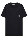 Men's Pisato Effect Logo Patch Pocket Short Sleeve T-Shirt Black - STONE ISLAND - BALAAN 2