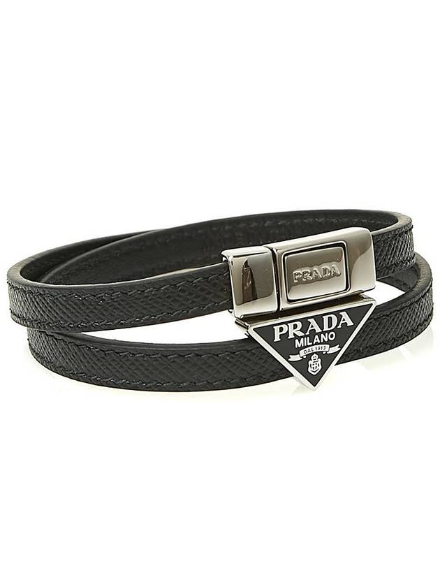 Triangle Logo Saffiano Logo Bracelet Black - PRADA - BALAAN 6