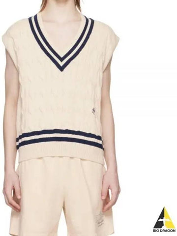 24 SRC Cableknit Vest CreamNavy WS019S414SC - SPORTY & RICH - BALAAN 1