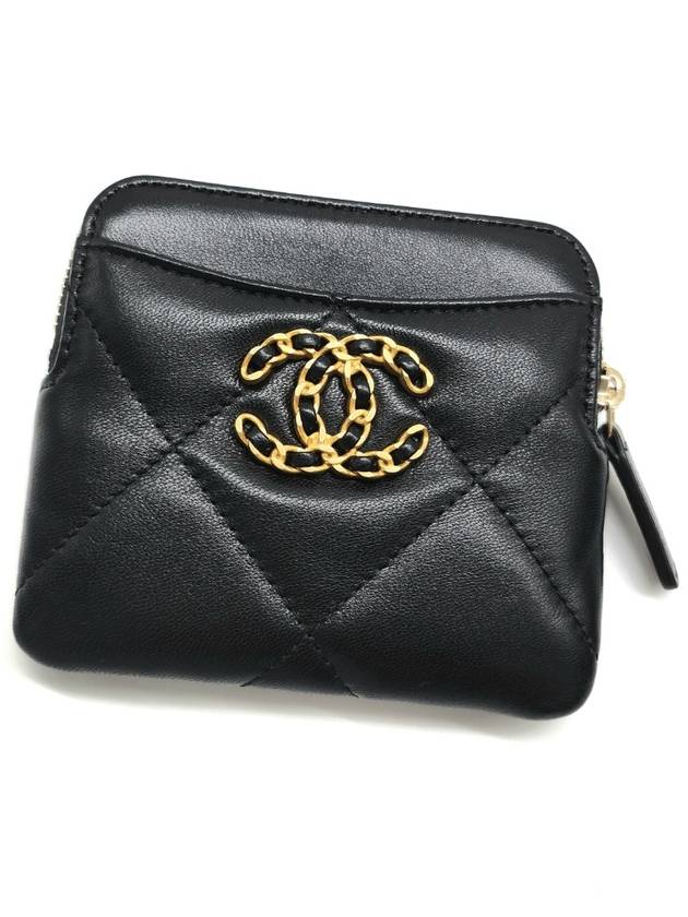 Nineteen Gold CC Logo Lambskin Zipper Card Wallet Black - CHANEL - BALAAN 8