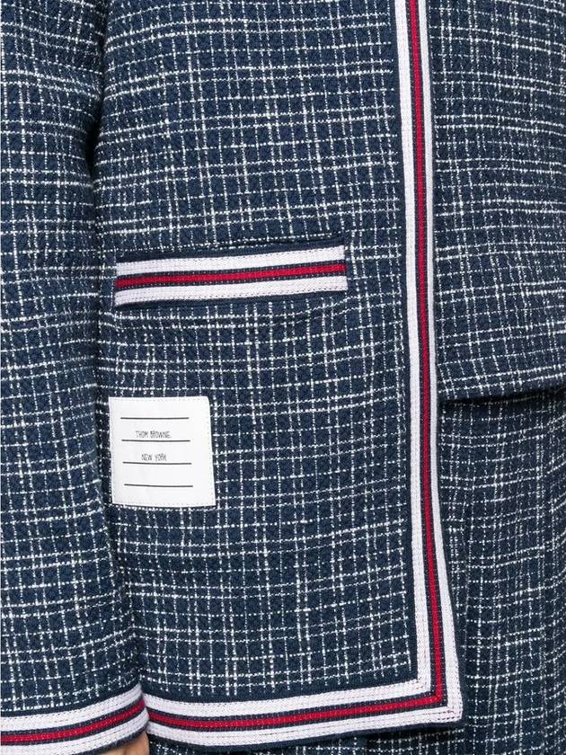 Women's Small Hairline CheckTweed Cardigan Navy - THOM BROWNE - BALAAN 3