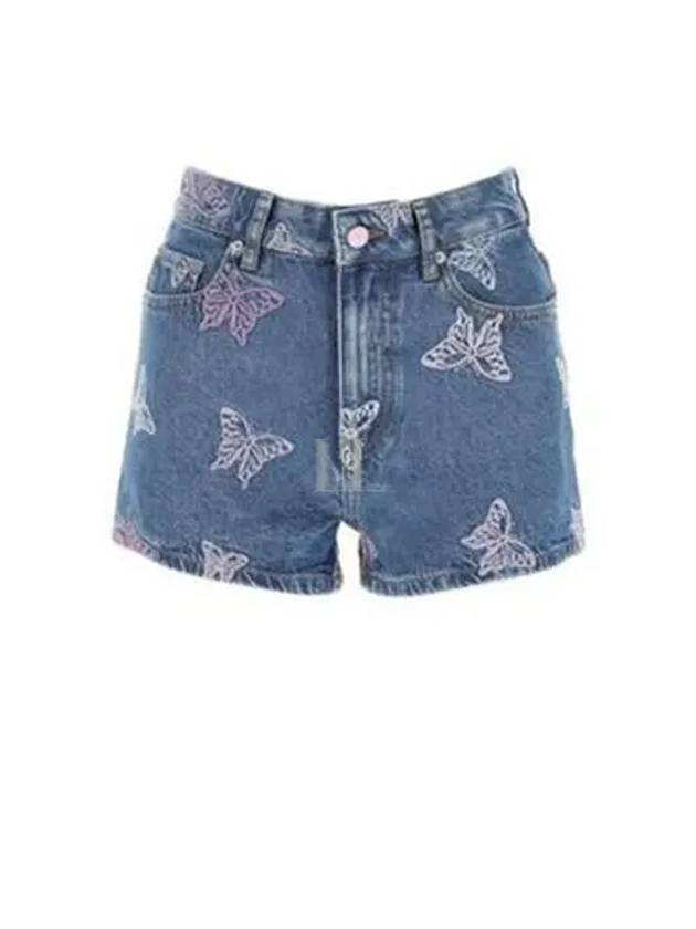 Embroidery Denim High Waisted Shorts Blue - GANNI - BALAAN 2