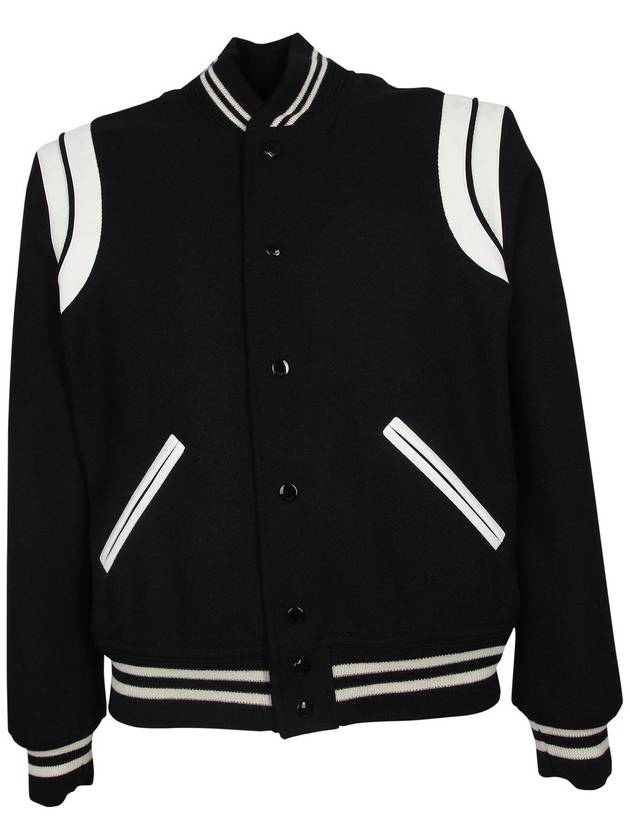 Teddy Bomber Jacket in Wool Black White - SAINT LAURENT - BALAAN 7