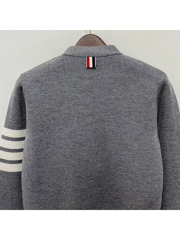 Milano Stitch 4 Bar Classic V Neck Fine Merino Wool Cardigan Grey - THOM BROWNE - BALAAN 9