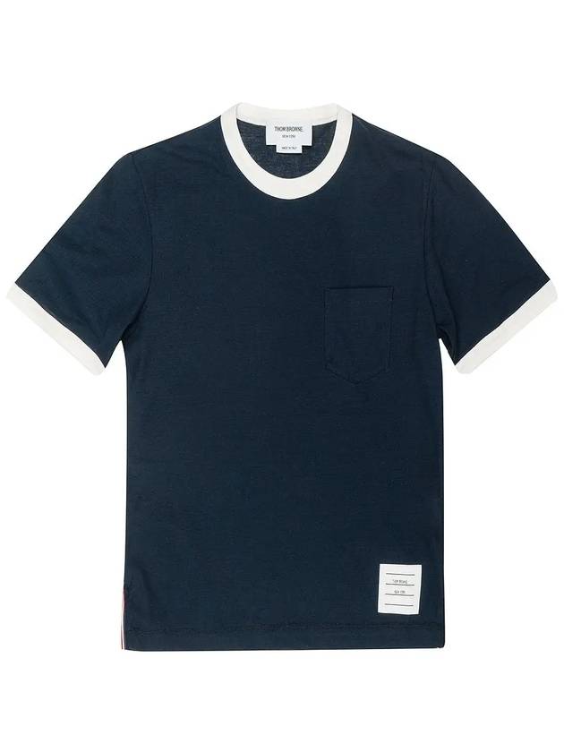 Women's Contrast Trimming Logo Patch Short Sleeve T-Shirt Navy - THOM BROWNE - BALAAN 3