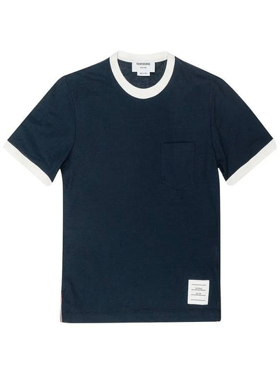 Women's Contrast Trimming Logo Patch Short Sleeve T-Shirt Navy - THOM BROWNE - BALAAN 2