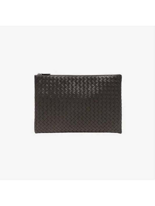 Intrecciato Document Leather Clutch Bag Dark Brown - BOTTEGA VENETA - BALAAN 2