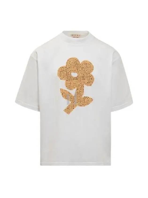 Flower Print Cotton Short Sleeve T-Shirt White - MARNI - BALAAN 2