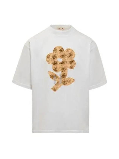 Flower Print Cotton Short Sleeve T-Shirt White - MARNI - BALAAN 2