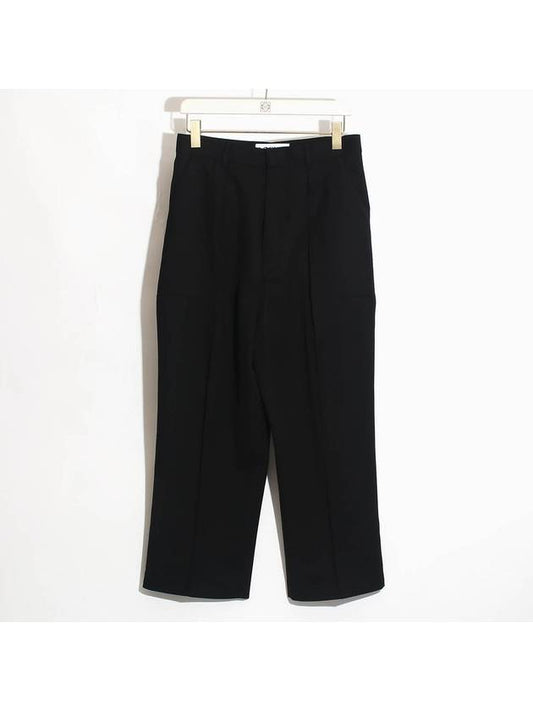 Logo Patch Wool Wide Pants Black - LOEWE - BALAAN 1