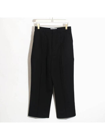 Logo Patch Wool Wide Pants Black - LOEWE - BALAAN 1