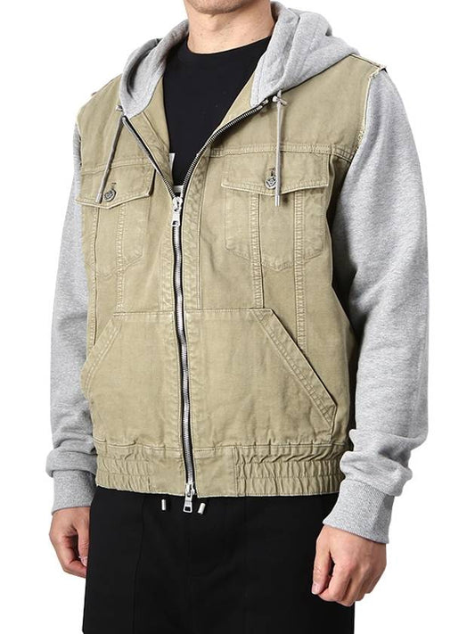 Men's Denim Mix Hooded Zip-Up - BALMAIN - BALAAN.