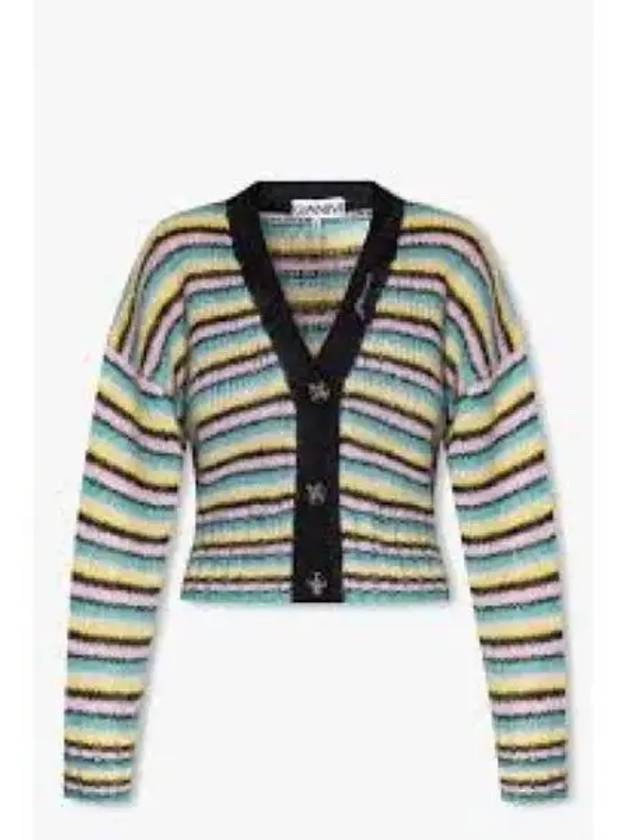 Logo V-neck Stripe Cardigan - GANNI - BALAAN 2