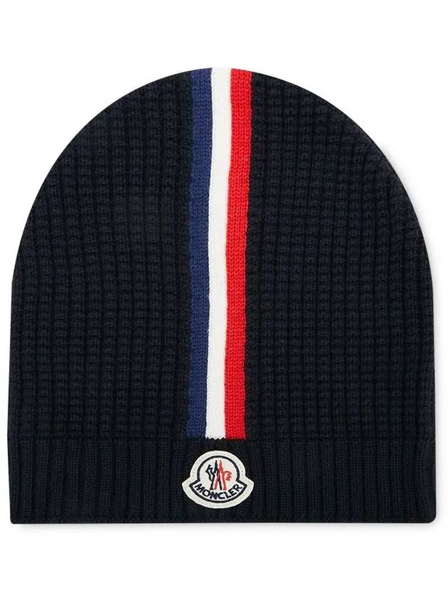 Men's Logo Patch Three Stripes Navy Beanie 9Z71200 A9364 742 - MONCLER - BALAAN 1