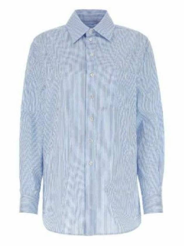 Striped Cotton Poplin Monogram Long Sleeve Shirt Blue - SAINT LAURENT - BALAAN 2