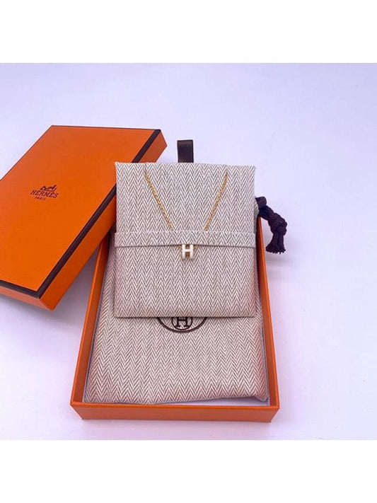 Mini Pop H Pendant Necklace Gold Blanc White - HERMES - BALAAN 2