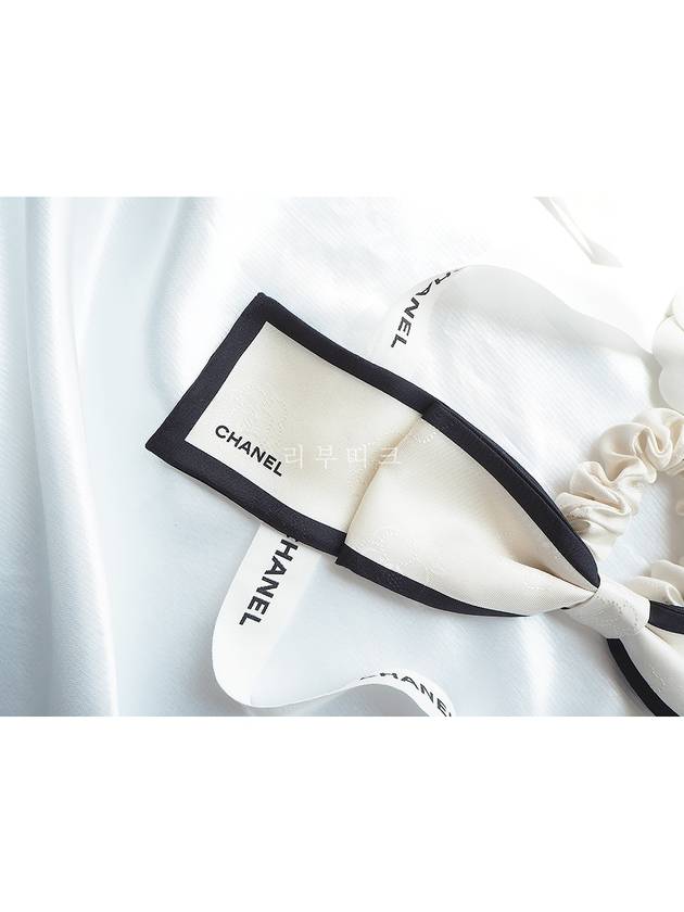 CC Ribbon Hair Scrunch Band White Black - CHANEL - BALAAN 6