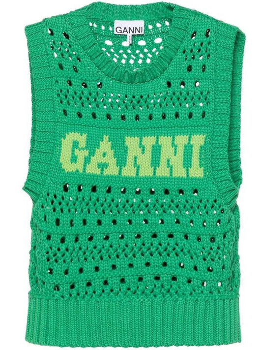 Logo Intarsia Knit Vest Green - GANNI - BALAAN 1