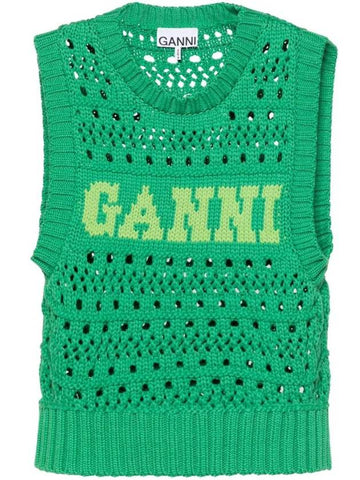 Logo Intarsia Knit Vest Green - GANNI - BALAAN 1