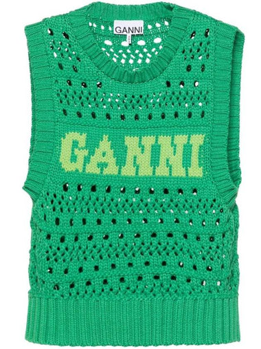 Logo Intarsia Knit Vest Green - GANNI - BALAAN 1