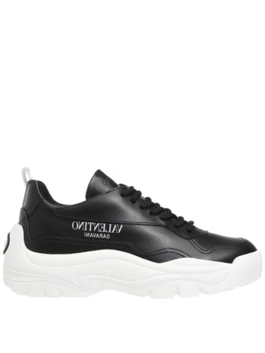 Gumboy Logo Leather Low Top Sneakers Black - VALENTINO - BALAAN.