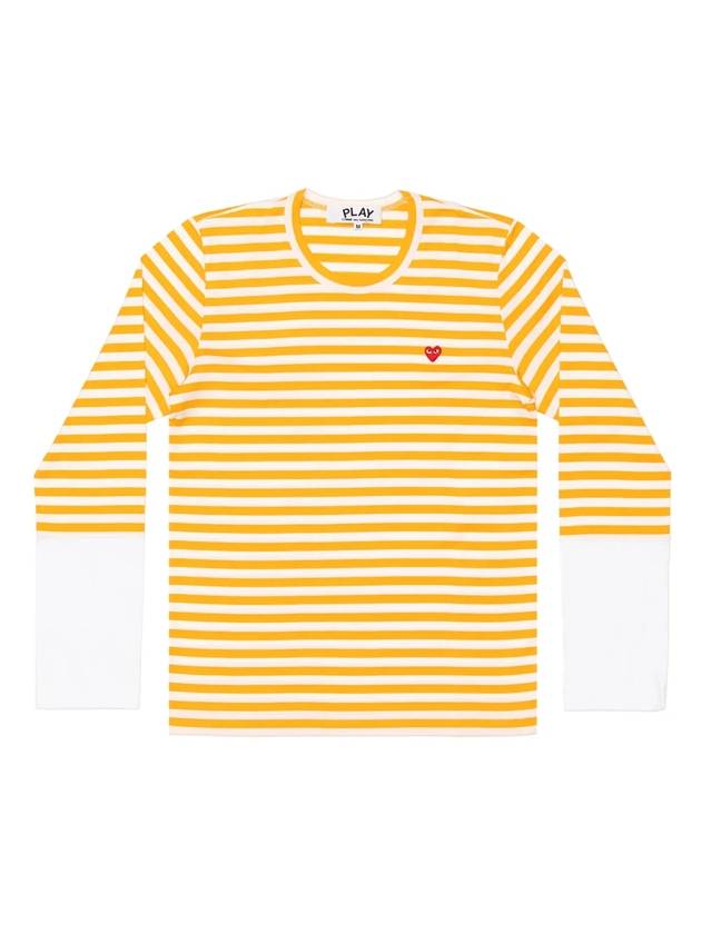 Women's Small Red Heart Striped Long Sleeve T-Shirt P1 T319 2 Yellow - COMME DES GARCONS PLAY - BALAAN 1