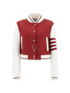 4-Bar Crop Varsity Cashmere Bomber Jacket Red - THOM BROWNE - BALAAN 2