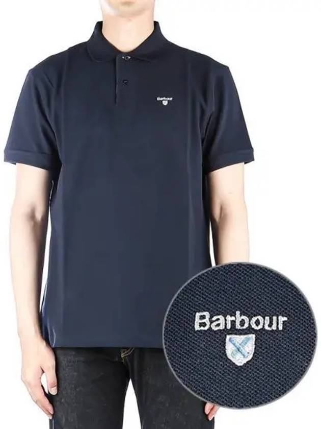 Tartan Pique Short Sleeve Polo Shirt Navy - BARBOUR - BALAAN 2