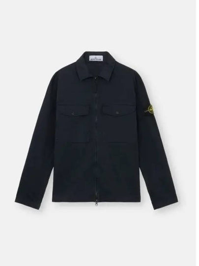 Organic Stretch Cotton Satin Long Sleeve Shirt Navy - STONE ISLAND - BALAAN 2