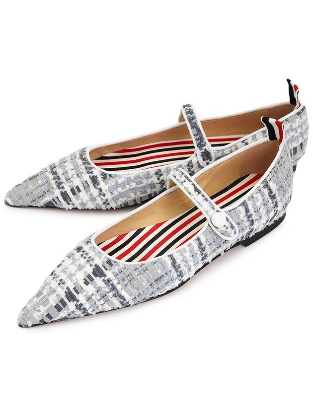 Prince Of Wales Check Chenille Tweed Pointed Toe Thom John Flat Medium Grey - THOM BROWNE - BALAAN 2