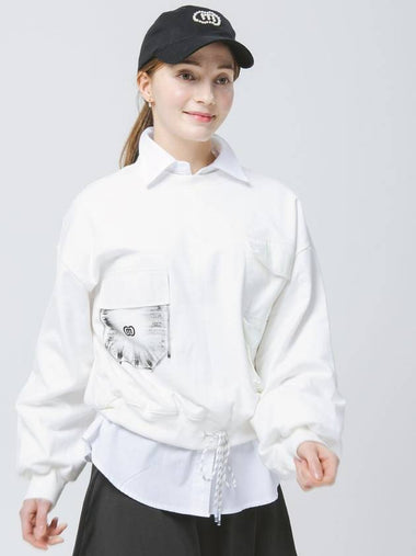 Women’s Golf Pocket Hand Print Overfit White Sweatshirt DO3222SW23-2 - DOYOUKNOWMC GOLF WEAR - BALAAN 1