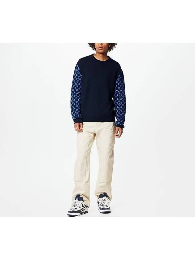 Monogram Mix Cashmere Crew Neck Knit Top Blue - LOUIS VUITTON - BALAAN 5