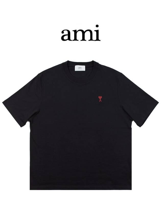 Small Heart Logo Boxy Fit Short Sleeve T-Shirt Black - AMI - BALAAN 5