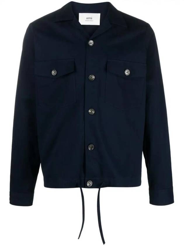 Drawstring Classic Over Long Sleeve Shirt Navy - AMI - BALAAN 1