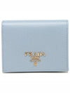 logo gold saffiano bifold wallet blue - PRADA - BALAAN.
