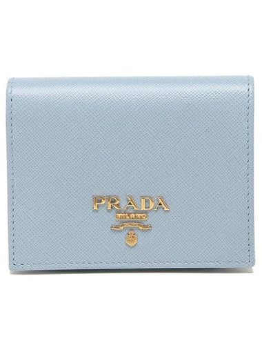 Saffiano Leather Half Wallet Blue - PRADA - BALAAN 1