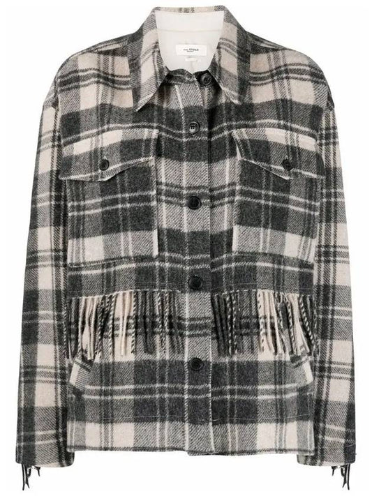 FILORA Check Fringe Coat Eco Black VE1740 22P004E ECBK - ISABEL MARANT - BALAAN 1